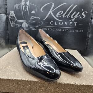 Vintage Easy Spirit Made in USA Black Patent Leather Low Block Heel Pumps Size 8